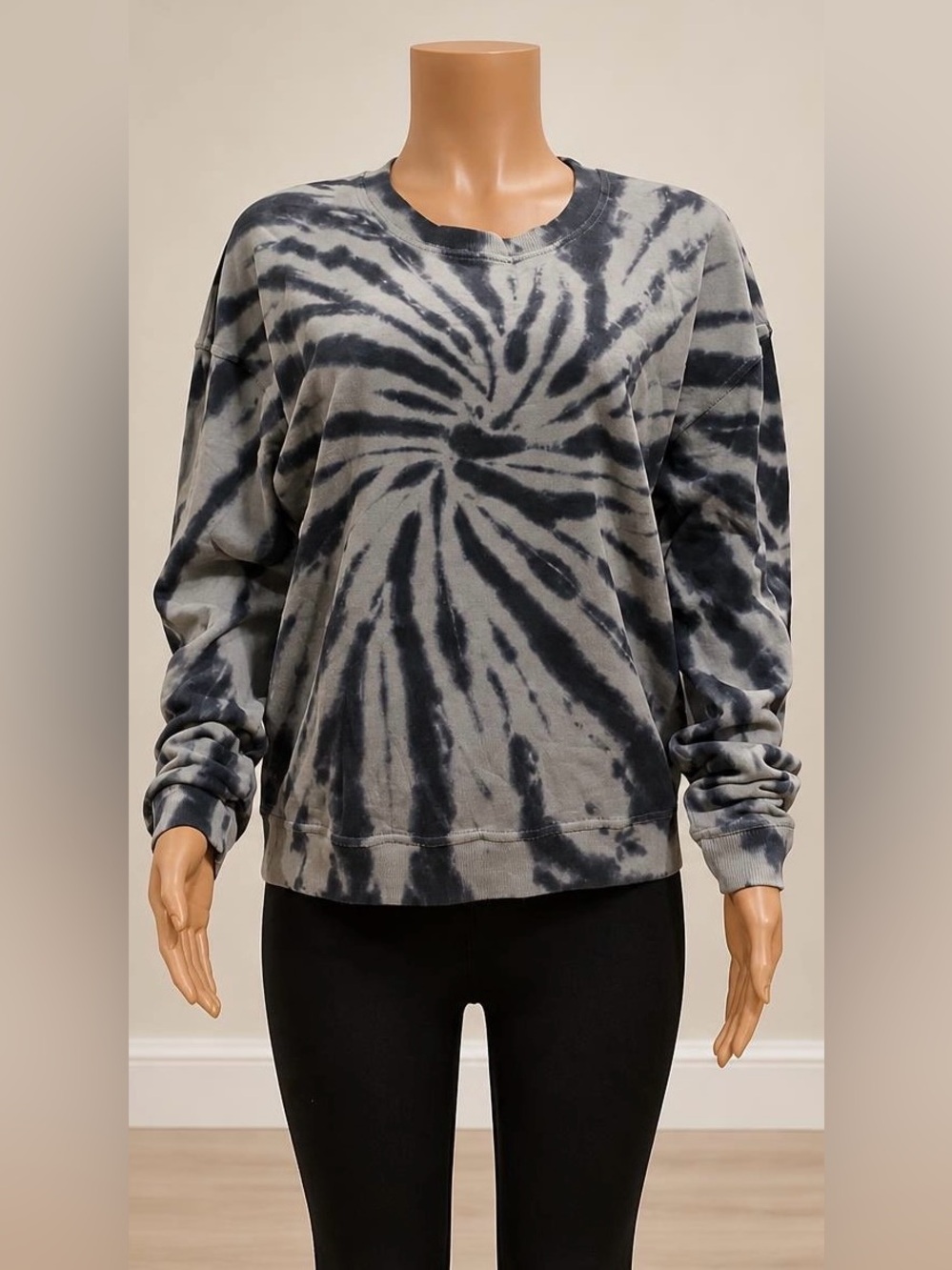 OOTDFash Black Gray Tie Dye French Terry Oversized Sweatshirt S NWT